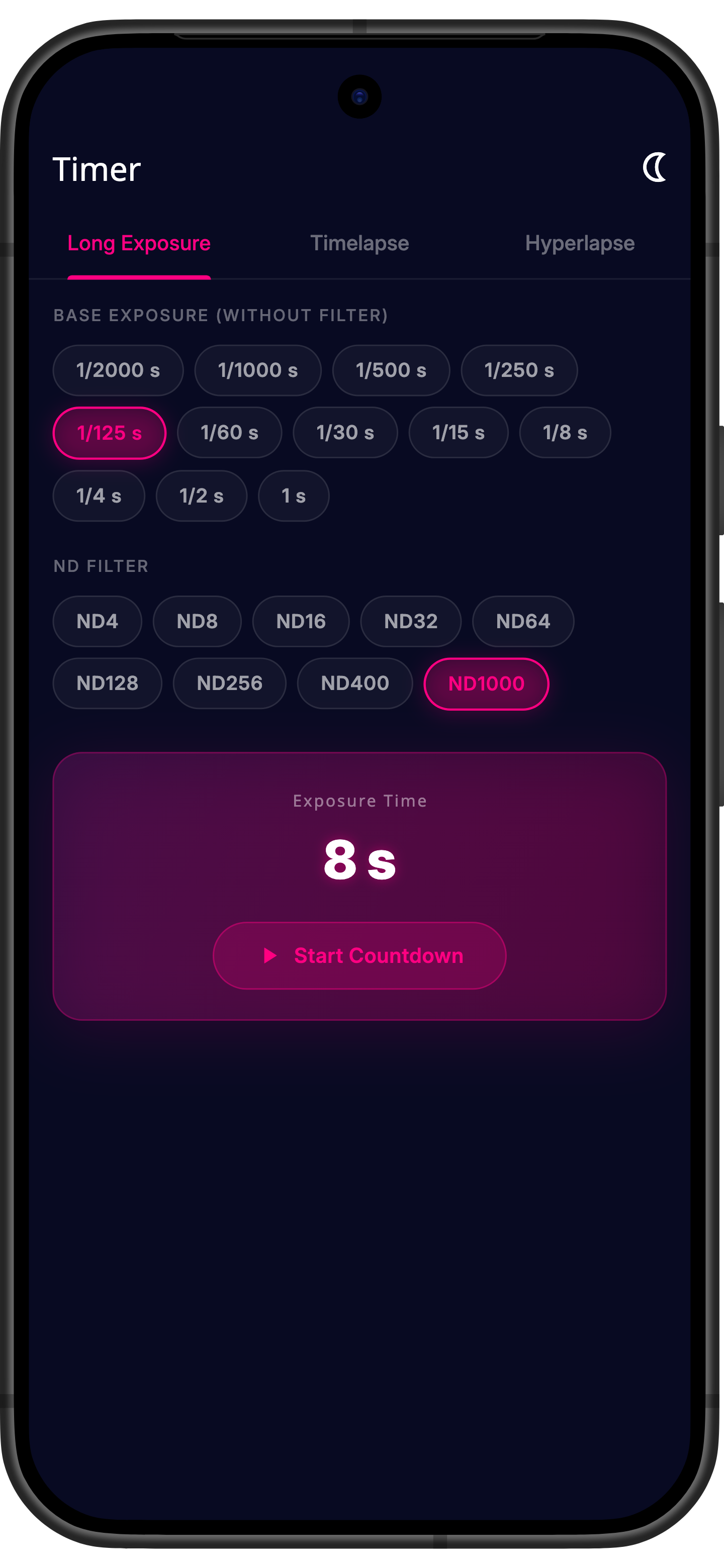 Timer features in the Drone ND app