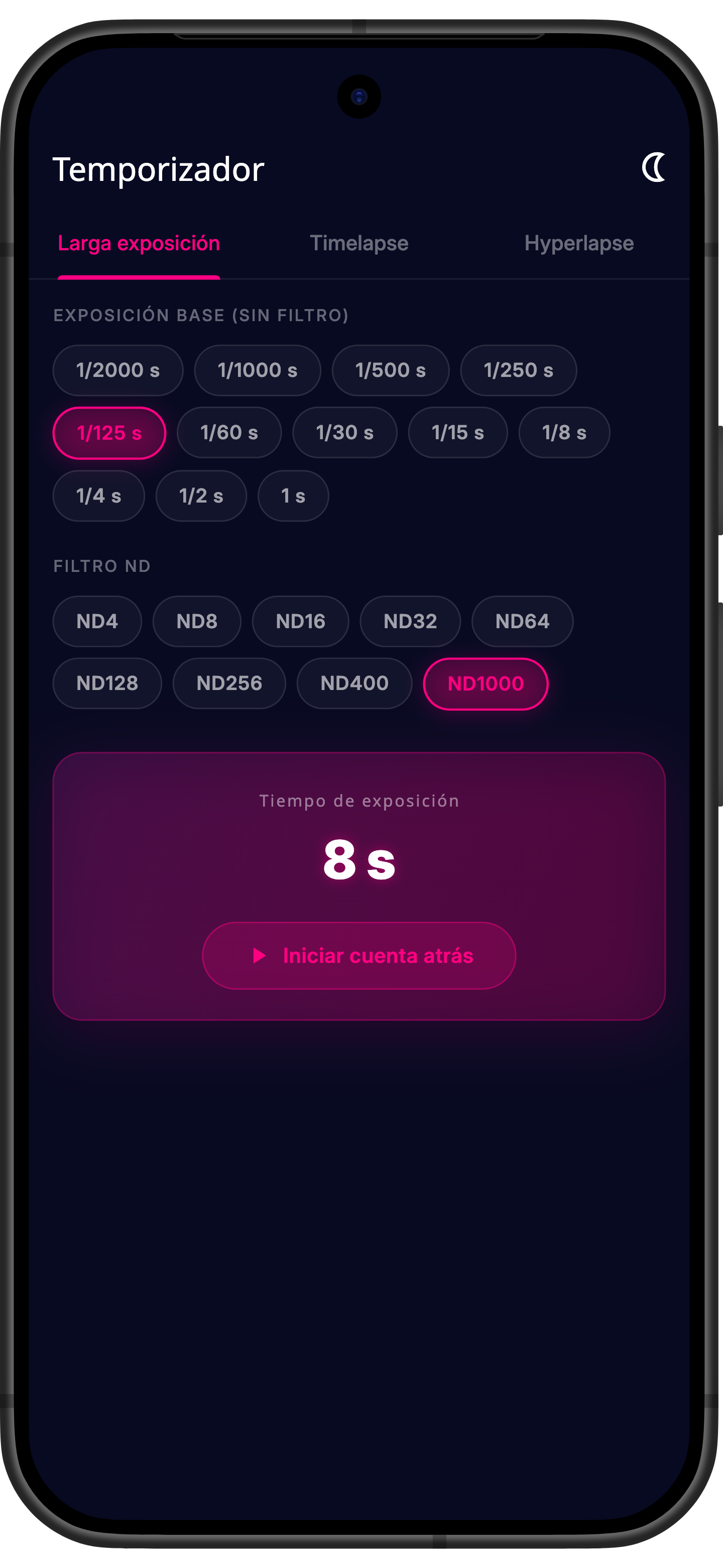 Funciones de temporizador en la app Drone ND