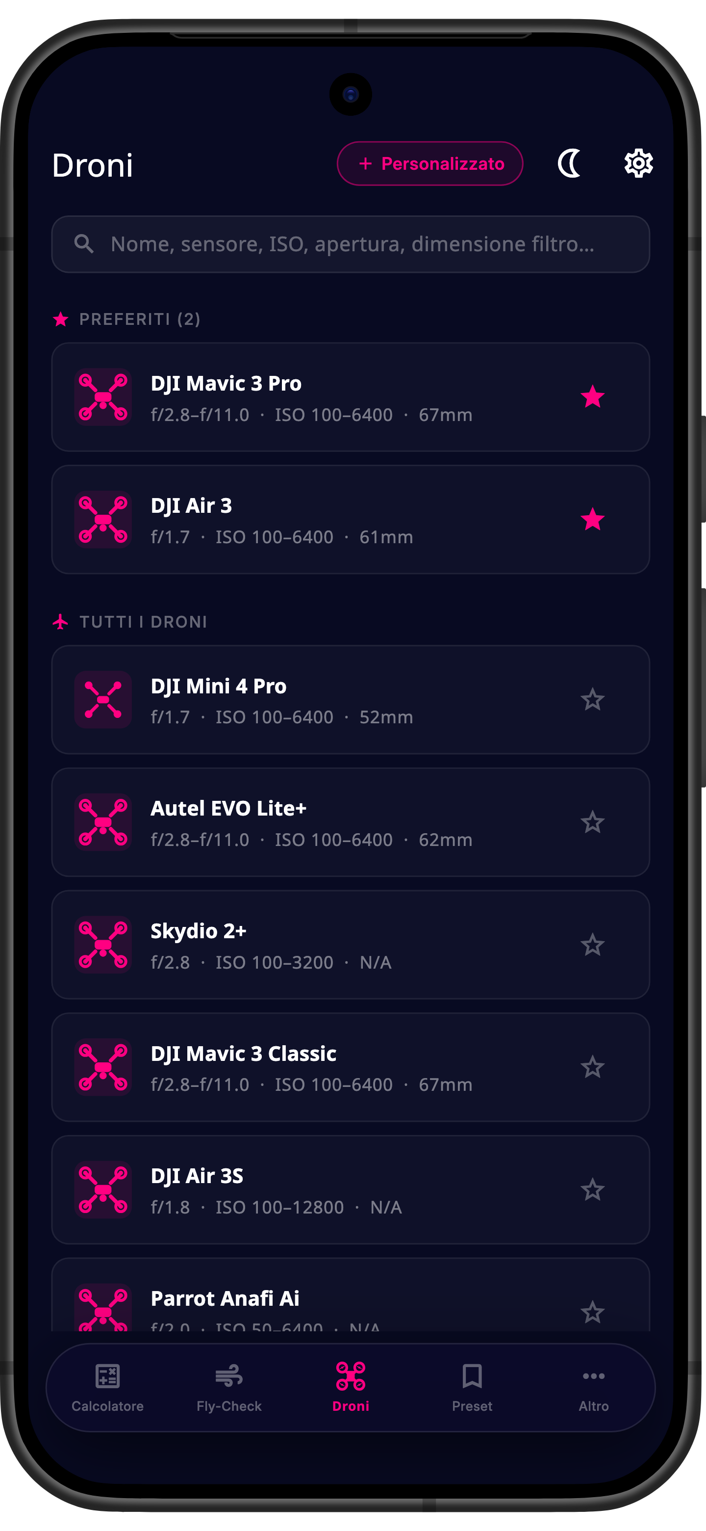 Profili drone nell'app Drone ND