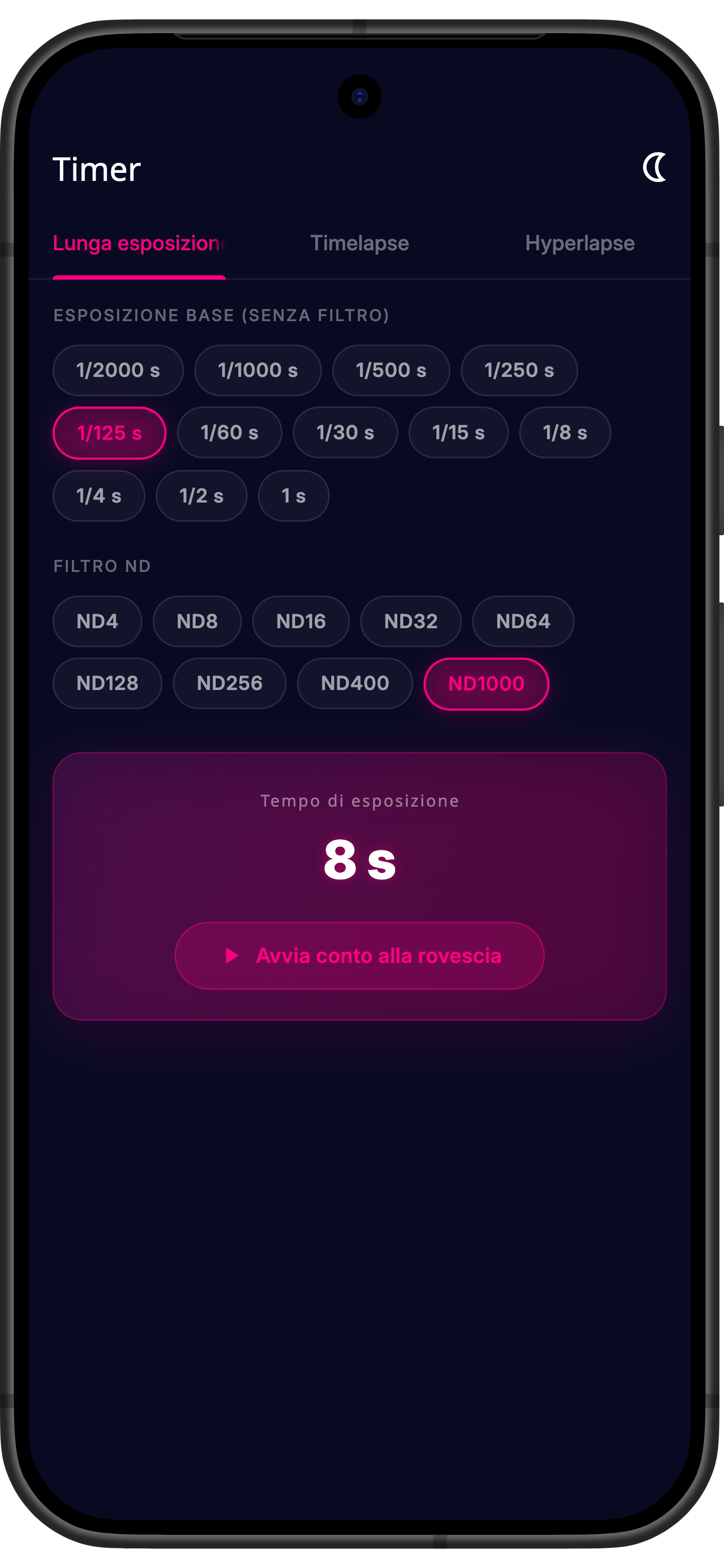 Funzioni timer nell'app Drone ND